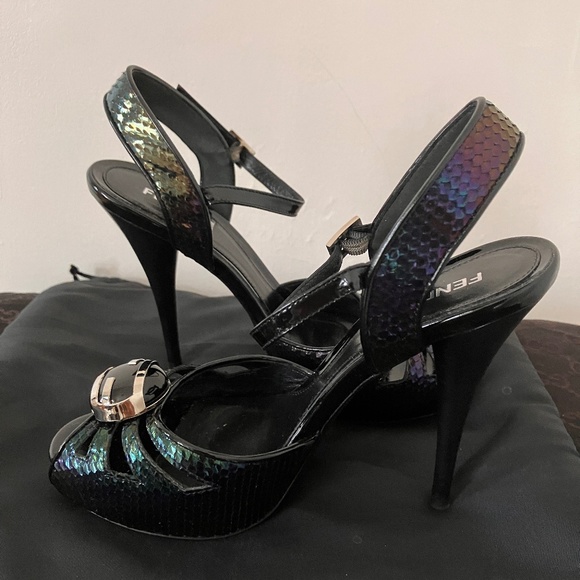 Fendi Iridescent Python-like Leather Slingbacks - Picture 11 of 15